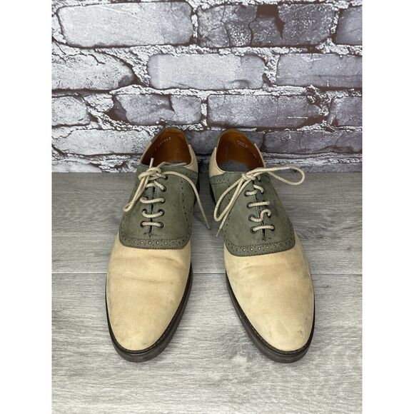 Vibram Gumlite Beige Green Leather Oxfords Brogue Shoes Men Sz 8.5M US/42EU - Picture 12 of 16